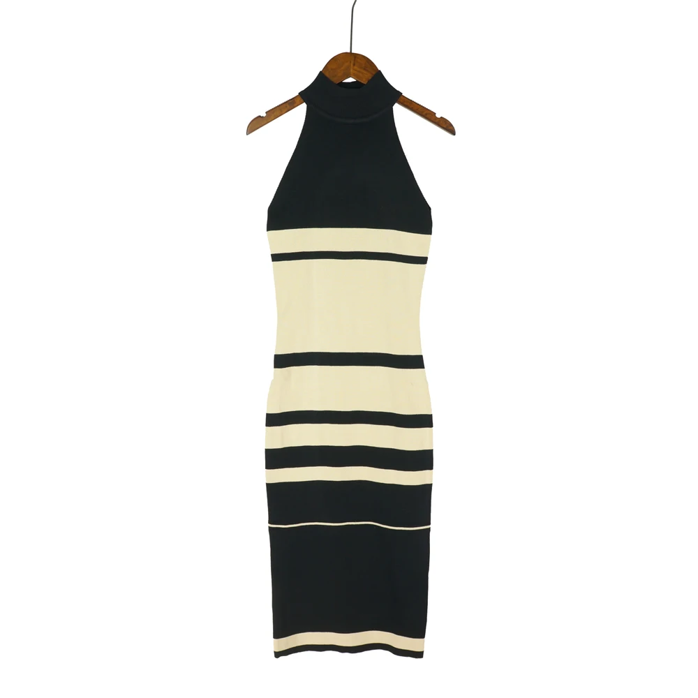 

Khaki Stripe Track Elastic Knitted Dress Woman Summer 2019 Sexy Bodycon Dress Office Lady Fashion Cold Shoulder Bandage Dresses