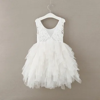 

2018 new summer lace back white dress sleeveless tutu layered dress wholesale party wedding ball gowns big V back