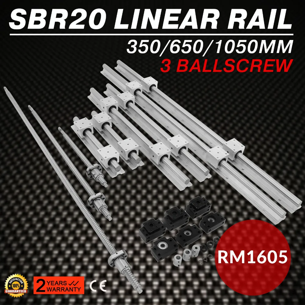 SBR20 линейная направляющая + 3 шариковых винта RM1605 350/650/1050 мм BK/BF 12 CNC Kit|Детали