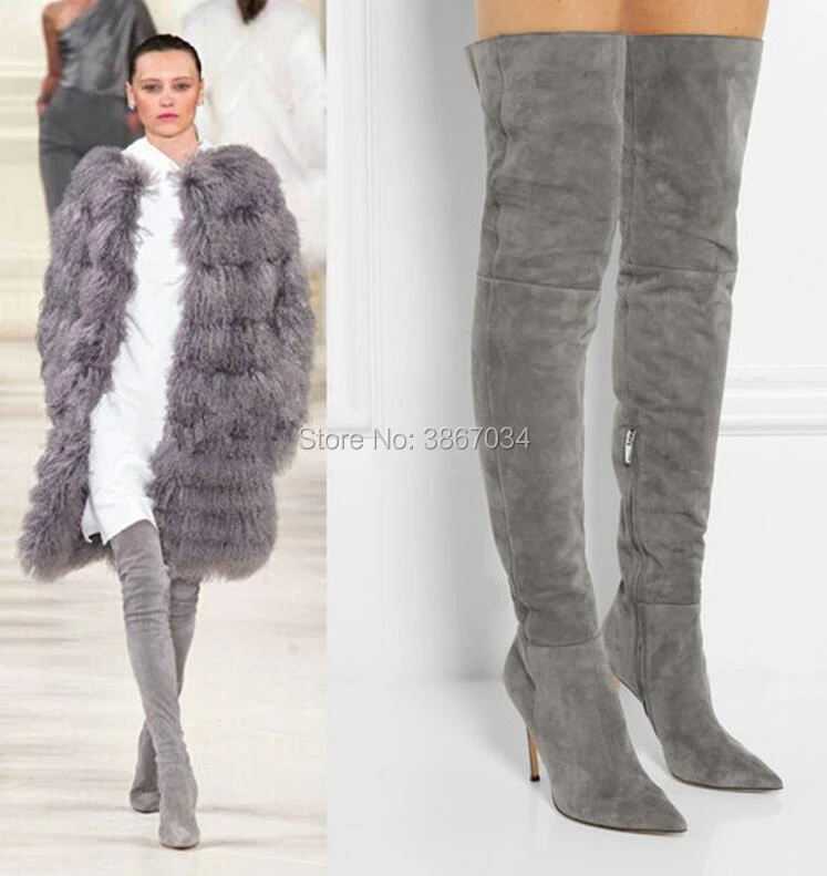 grey thigh high boots no heel