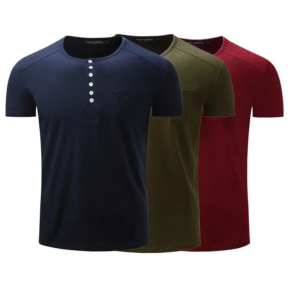 Summer Solid Pocket Short Sleeve Men Button T Shirt Fitness O Neck ...