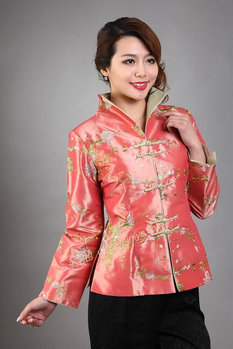 Hot Sale Vintage Chinese Women's Silk Satin Embroidery Jacket Coat Long