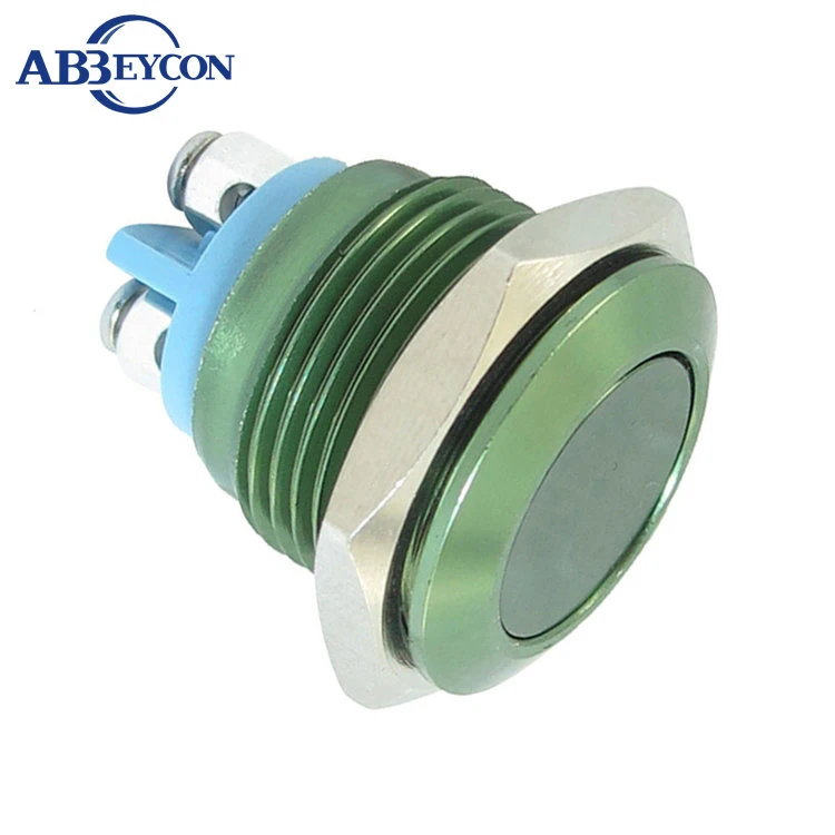 

TY 1664 good quality Momentary green color housing flat metal switch