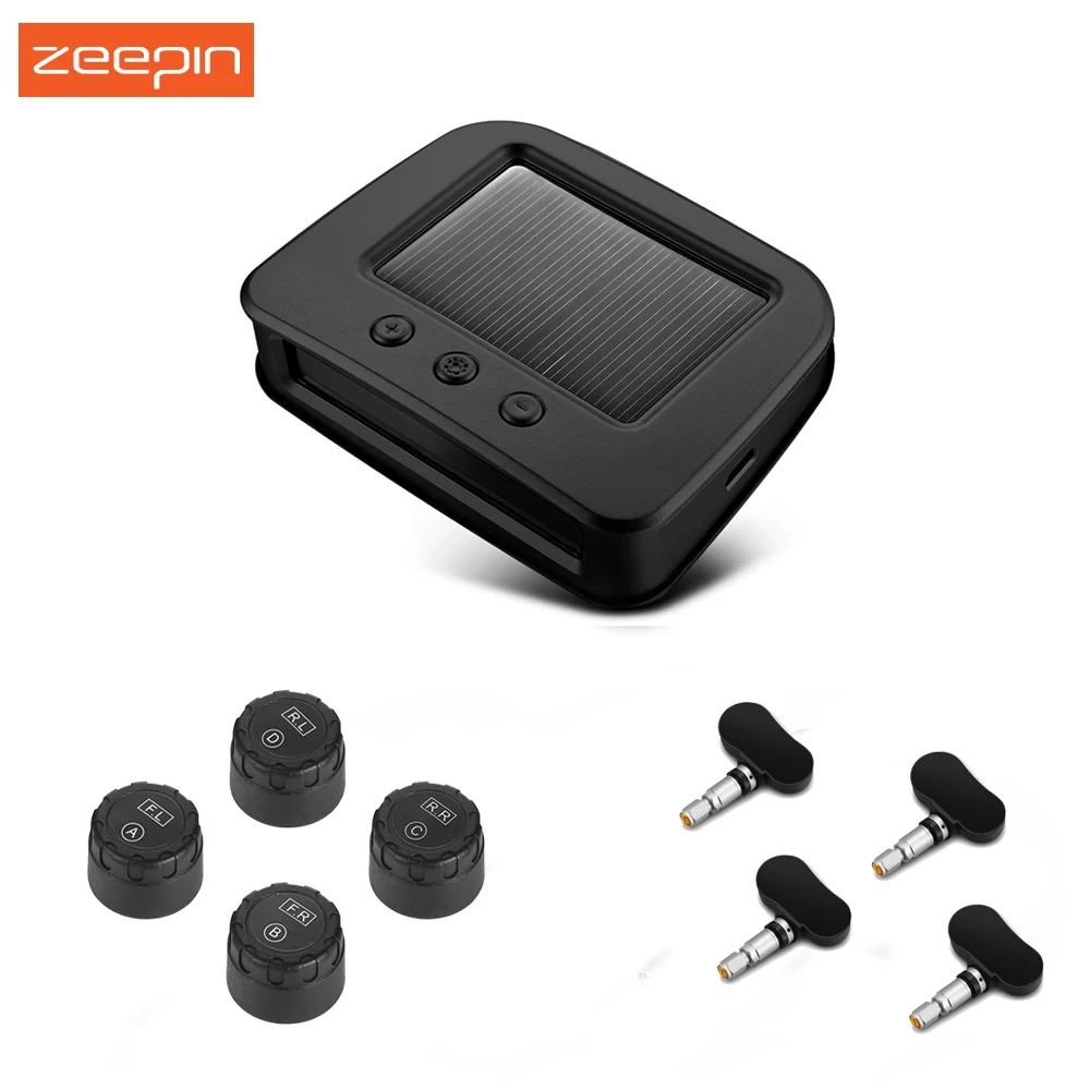 

ZEEPIN C260 TPMS Car Solar Energy Powered Tire Pressure Monitoring System 4 External or Internal Sensors with Display