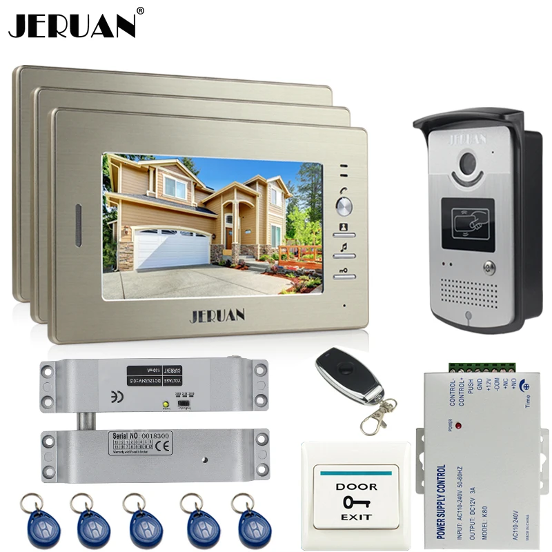 

JERUAN 7 Inch LCD Video Door Phone Doorbell System RFID Access Control Camera With Bolt Lock Intercom