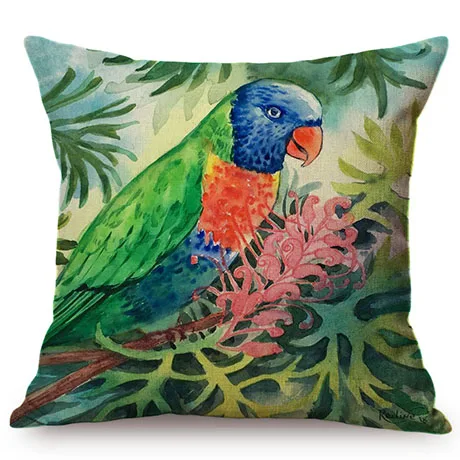 Parrot Nordic Watercolor Art Luxury Home Decorative Sofa Throw Pillow Case Colorful Charming Bird Cotton Linen Car Cushion Cover K103-1