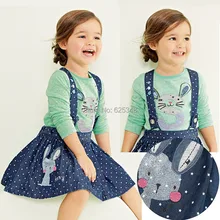 2017 automne filles vêtements ensembles rabbbit + polka dot filles dress + t-shirt + bretelles enfants vêtements ensembles conjunto de roupa drop shipping