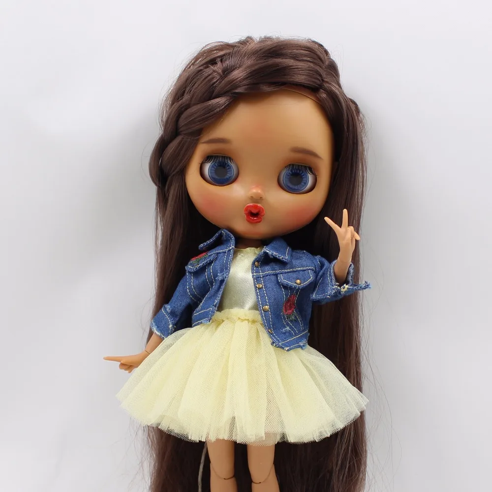 Neo Blythe Doll Yellow & Pink Net Hnav nrog Denim Jacket 1