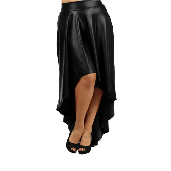 Fashion Casual leather Skirts Asymmetric Front Short Back Long Irregular Hem Skirtin Skirts
