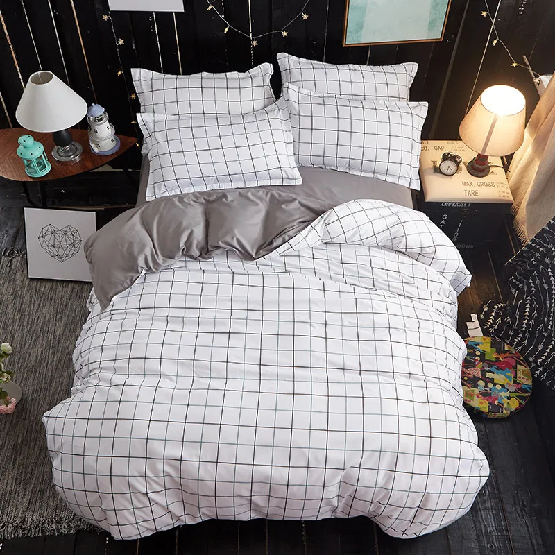 

Brief Grey White Plaid Bedding Set Duvet Cover Set Quilt Cover Bed Sheet Pillowcase