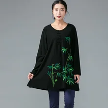 Большие размеры женская одежда в китайском стиле рука конец ручная роспись осень хлопок длинная футболка свободная посадка повседневные футболки Топы 4xl XXXXXL