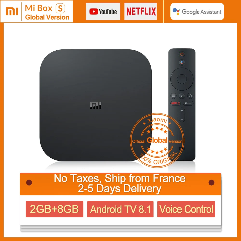 Xiaomi mi Box S 4 K tv Box Android tv 8,1 Cortex-A53 четырехъядерный HD mi 2,0 BT4.2 2G 8G Google Cast Netflix IP tv mi Box 4 Xiao mi BOX