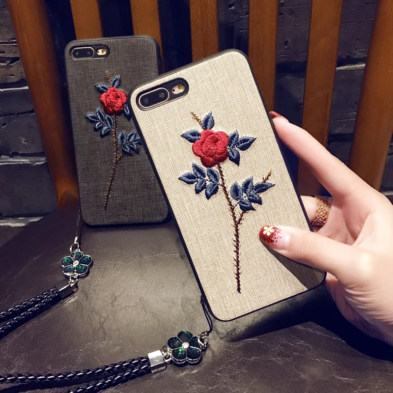 Fashion Embroidery Phone Case For iPhone 7 8 6 6S Plus Vintage Cloth Texture Rose Flower Soft Silicone Cover For iPhone X XS Fashion Embroidery Phone Case For iPhone 7 8 6 6S Plus Vintage Cloth Texture Rose Flower Soft Silicone Cover For iPhone X XS