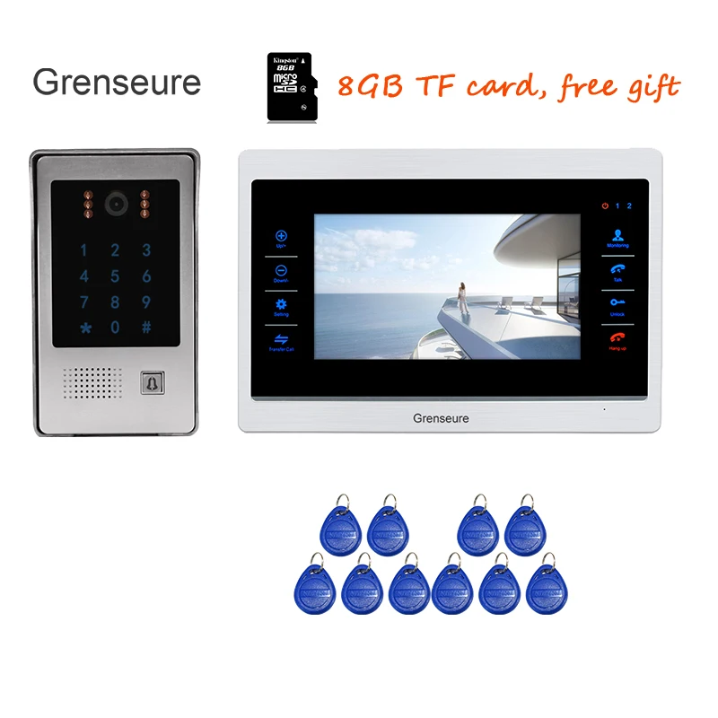 

Free Shipping 720P AHD 1200TVL 7" Screen Video Door Phone Intercom Unlock Record System Code Keypad RFID Access Doorbell Camera