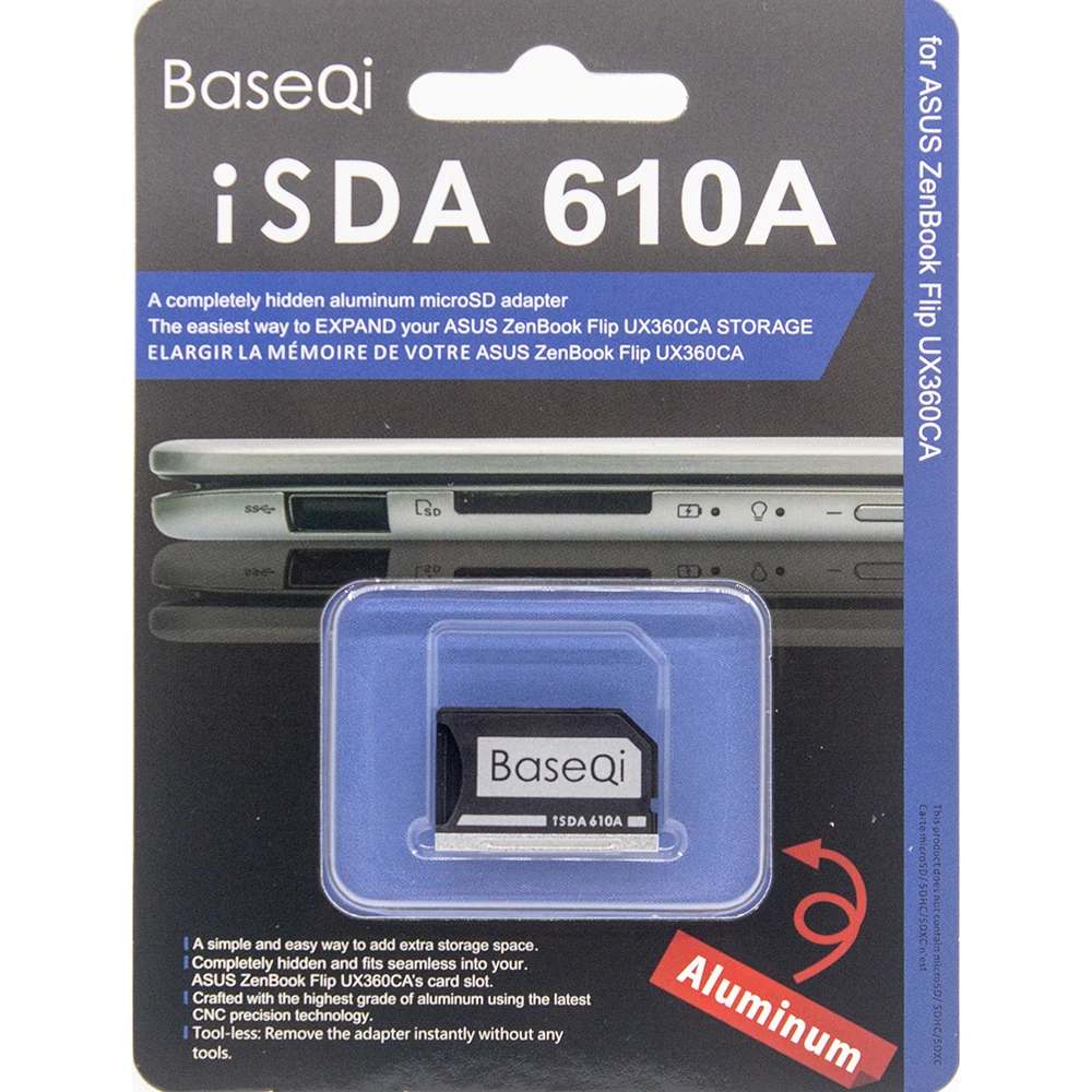 

BaseQi Aluminum MiniDrive Micro SD Card Adapter For Asus ZenBook Flip ux360CA(Model 610A)