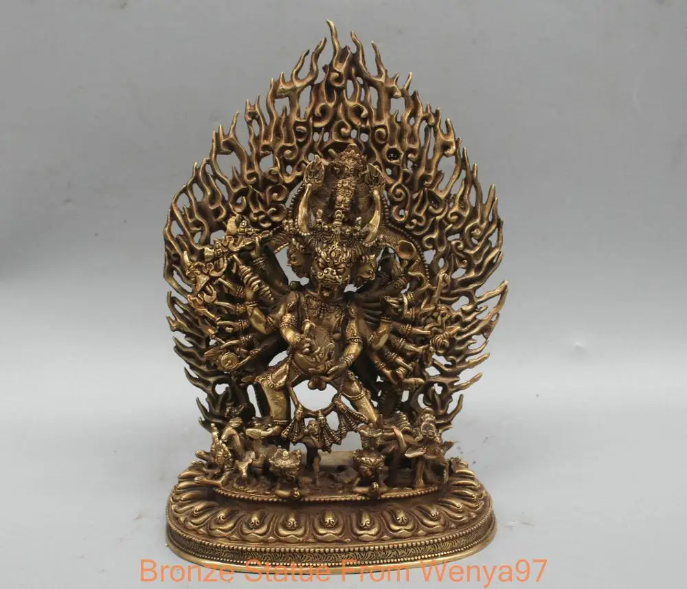 

12'' China Tibet Yamantaka Lord of Hell Bull Head Buddha Bronze Statue