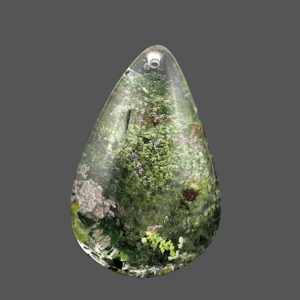 

SEDmart Irregular Real Green Ghost Natural Stone Pendant Necklace Black Leather Chain Phantom Garden Crystal Women Men Necklaces