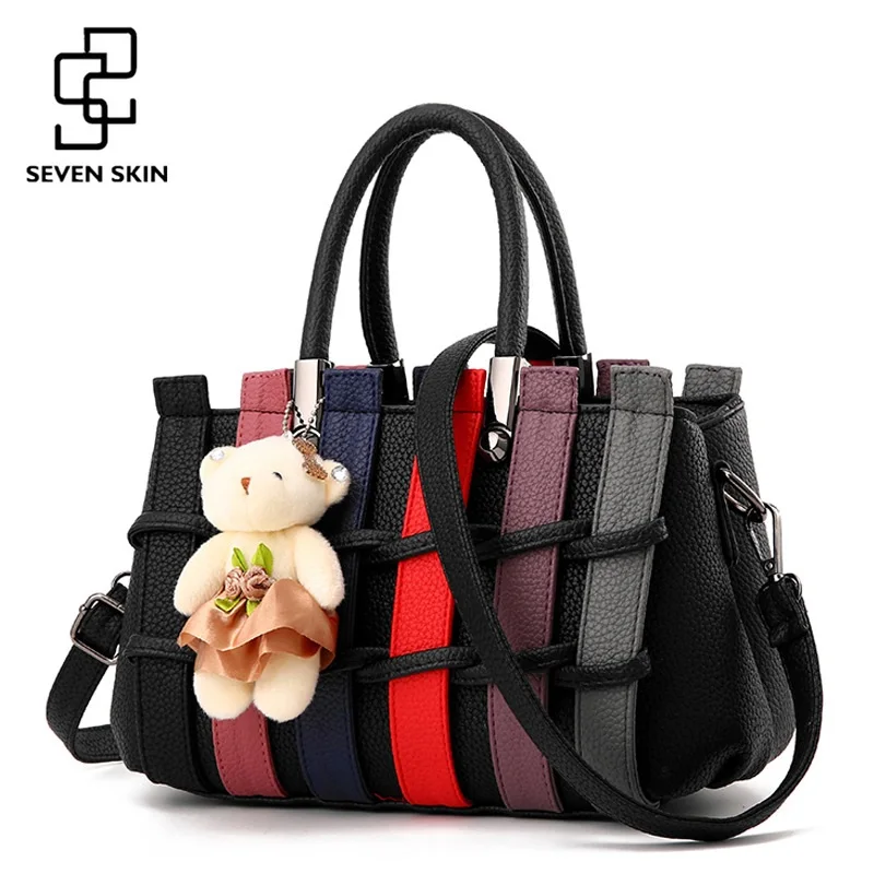 

SEVEN SKIN Women Multicolor Top-Handle Handbags Knitting Shoulder Bag with Ornaments for Females Large Capacity Messenger Bags