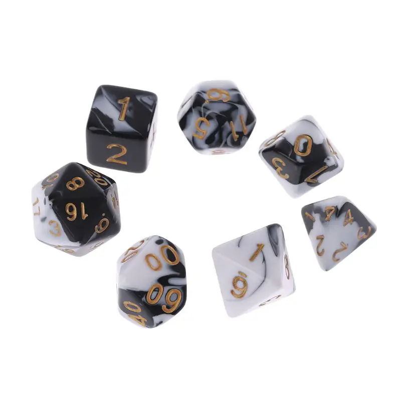 

7 Pcs Acrylic Dice Black White Gold Points D4 D6 D8 D10 D12 D20 KTV Bar Nightclub Entertainment Tools Adult Toys