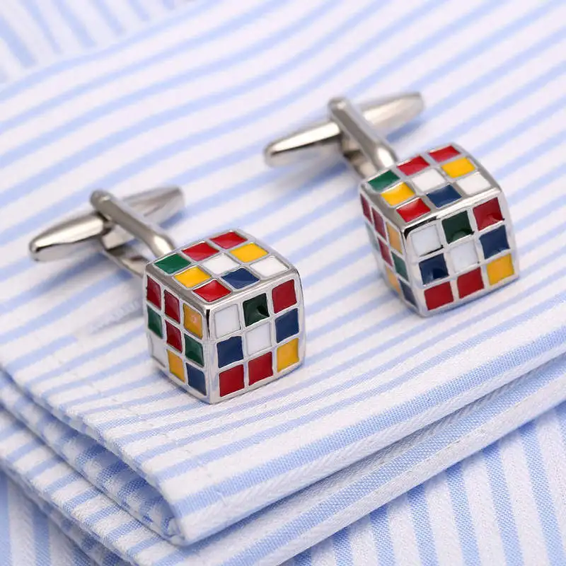 

VAGULA Rubik Cube Square Cufflinks Jewelry Cuff links Men French Shirt Gemelos Business Cuffs Bouton Collar Studs 152