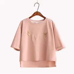 2018 летние Модная футболка Для женщин Повседневное короткий рукав футболки с вышивкой с надписями футболка женский милое шифоновое