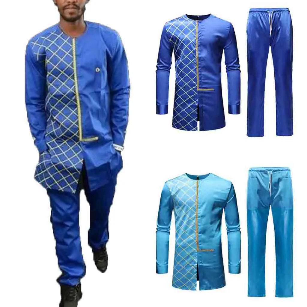 

feitong tracksuit Men's Autumn Winter Luxury African Print Long Sleeve Dashiki Shirt vetement Men Suit ropa deportiva hombre NEW