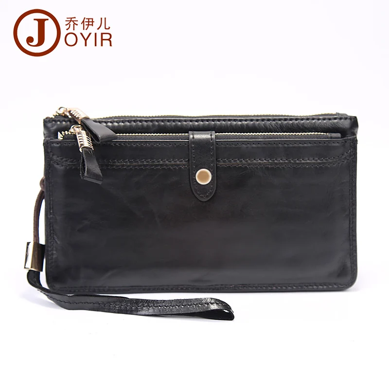 2017 Genuine Leather Men Wallets Double Zipper Design Business Male Wallet Fashion Purse Card Holder Long