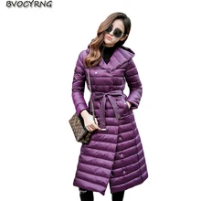 New Down Jacket Women Slim Jacket Coat Autumn Winter Fashion Thin And Light Long Parka Hooded Big Yards Female Outerwear Q825