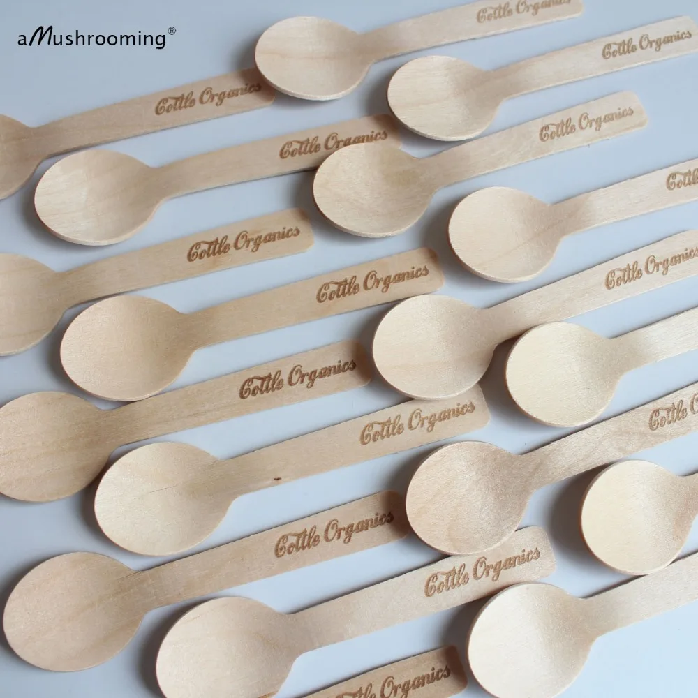X100 Custom Engraved Organics Spoons Biodegradable Small Sugar Salt Spa Spoons Personalized
