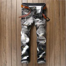 В европейском и американском стиле хорошее качество мытья мужские джинсы, 38 40 большой размер мужские джинсы, четыре сезона модные Джинсы с прорехами для мужчин
