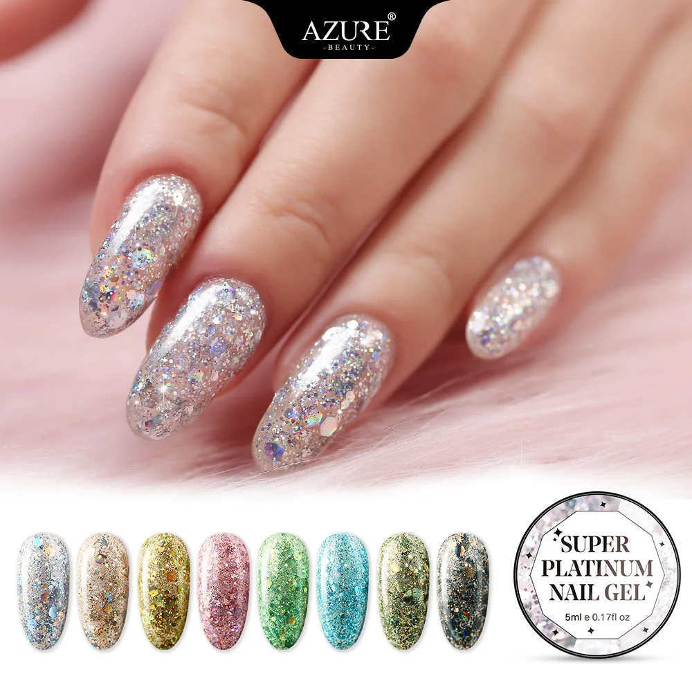 Azure beauty, супер Платиновый гель для ногтей, супер бриллиантовый Сияющий УФ-гель для ногтей, Кристальный лак для нейл-арта, впитывающий УФ светодиодный гель