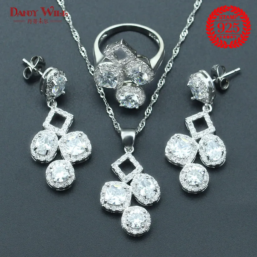 White Zircon Jewelry Wedding Silver 925 Jewelry Sets For Women Cubic