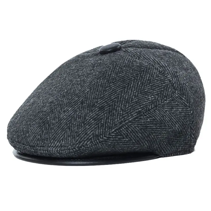 Retro Peaked Cap for Men Gentleman\'s Woolen Newsboy Cap Autumn Winter Thick Warm Ear Caring Worsted Papa\'s Long Hunting Caps