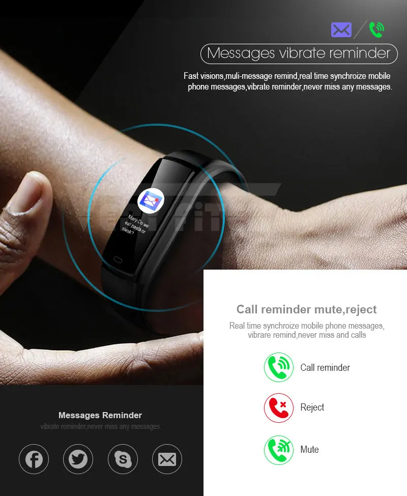 VERYFiTEK Y9 Smart Band Blood Pressure Heart Rate Monitor Wristband Female Physiological Reminder Pedometer Fitness Bracelet (8)