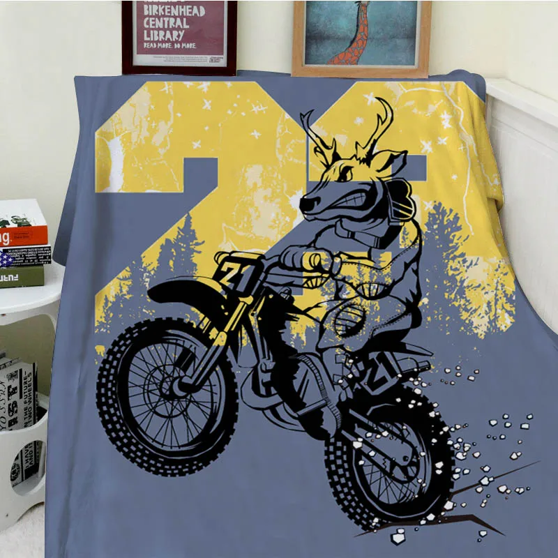 

Blankets Cobertor Warmth Soft Plush Personality Of The Deer Riding A Motorcycle Tree Sofa Bed Throw a Blanket Thick Thin Plaid