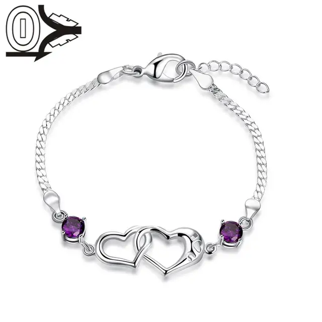 Lose Money Silver Plated Bracelet Latest Women Cly Design Purple Lose Money Silver Plated Bracelet Latest Women Cly Design Purple Stone Korea Double Heart