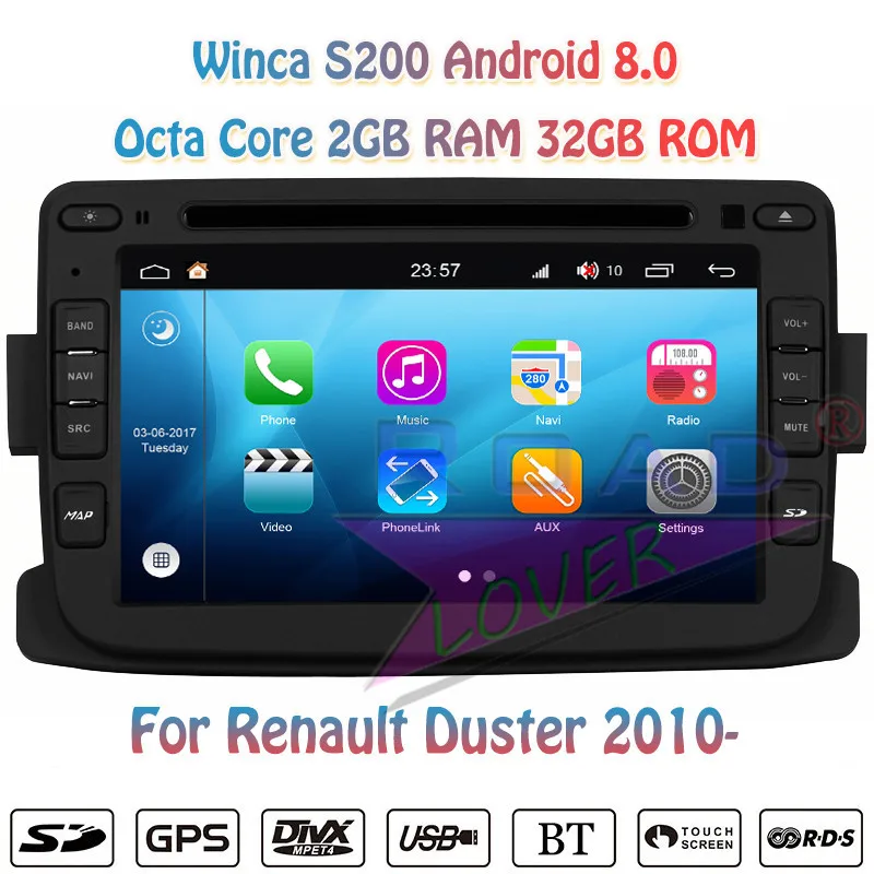 Perfect Winca S200 Android 8.0 Car DVD Player Autoradio For Duster 2014 2015 2016 Stereo GPS Navigation Magnitol 2 Din Octa Core 7