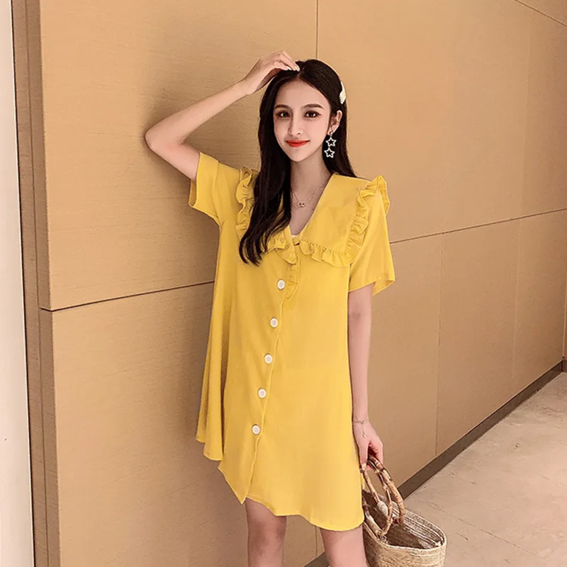New Women Loose Dresses Casual Solid Short Sleeve Button Ladies Vintage Elegant Sexy Beach Mini Party Dress Femme Vestidos 2019 New Women Loose Dresses Casual Solid Short Sleeve Button Ladies Vintage Elegant Sexy Beach Mini Party Dress Femme Vestidos 2019