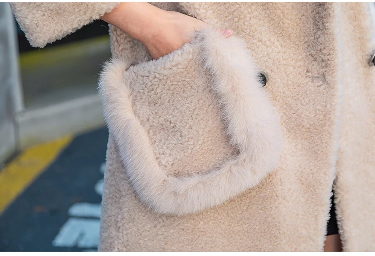 Женская одежда, зимнее пальто из натурального меха, женское теплое пальто для стрижки овец, уличная Женская длинная парка с воротником из натурального Лисьего меха 2563