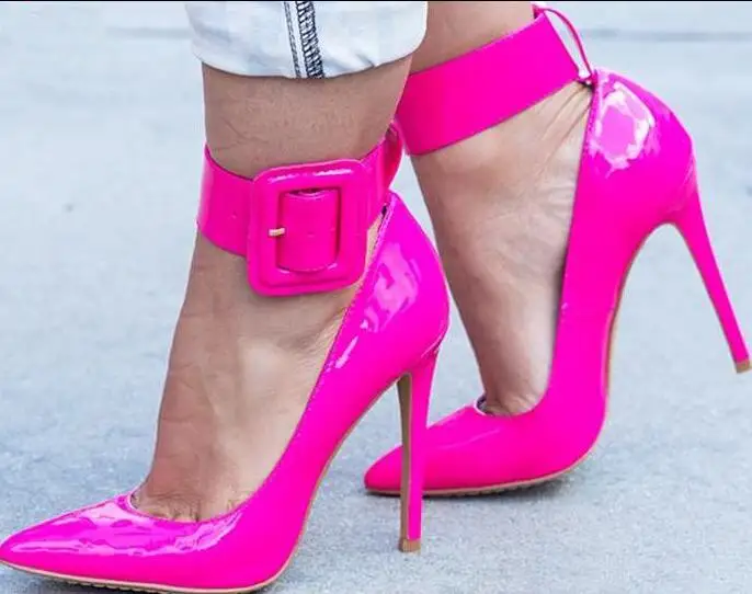 neon pink pointed toe heels