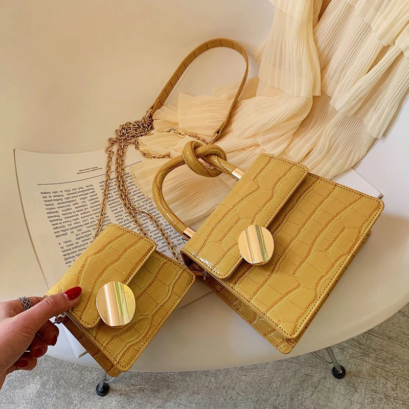 

Elegant Female Stone pattern Tote bag 2019 New Quality PU Leather Women's Designer Handbag Lock Chain Shoulder Messenger Bag