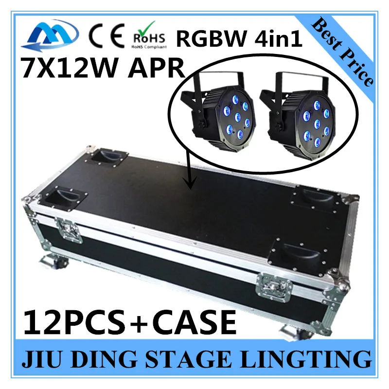 

12pcs / 7X12W led Par lights + Flight Case RGBW 4in1 flat par led + Air boxs  dmx512 disco lights professional dj equipment