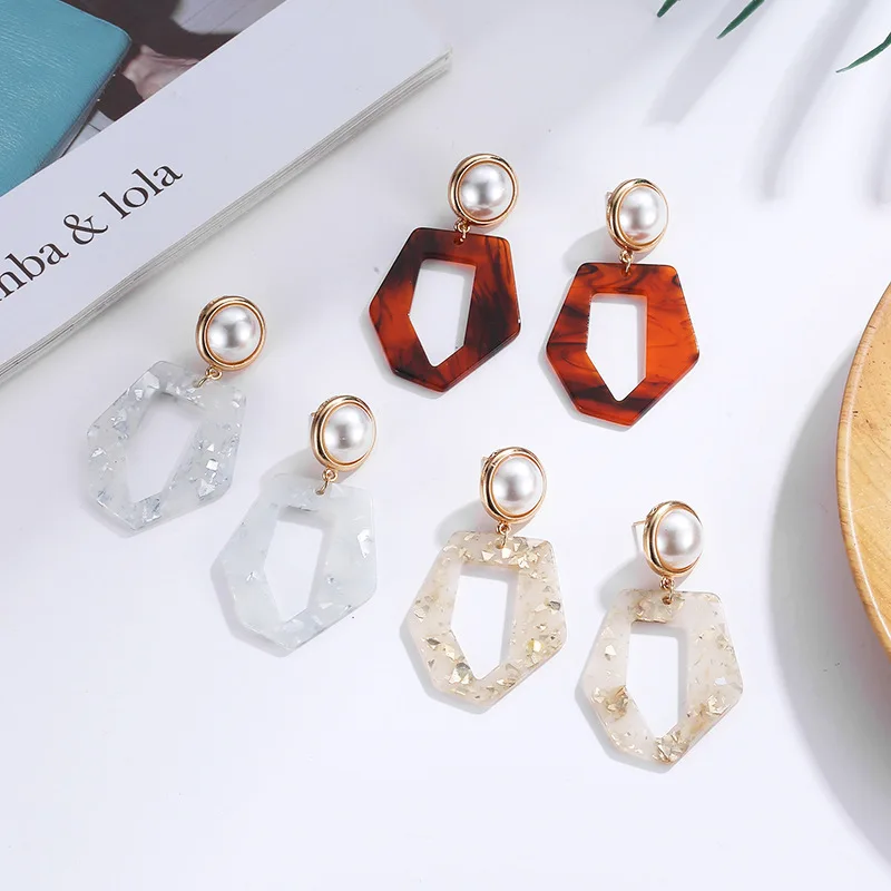 

New Fashion Color Print Acrylic Acetic Acid Sheet Geometric Circle Square Long Drop Earrings for Women Jewelry