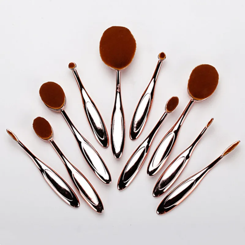 

hight quality 10 pcs 4 color Oval Makeup Brushes Extremely Soft Makeup Brush Set Professional Foundation Powder Brush Kit