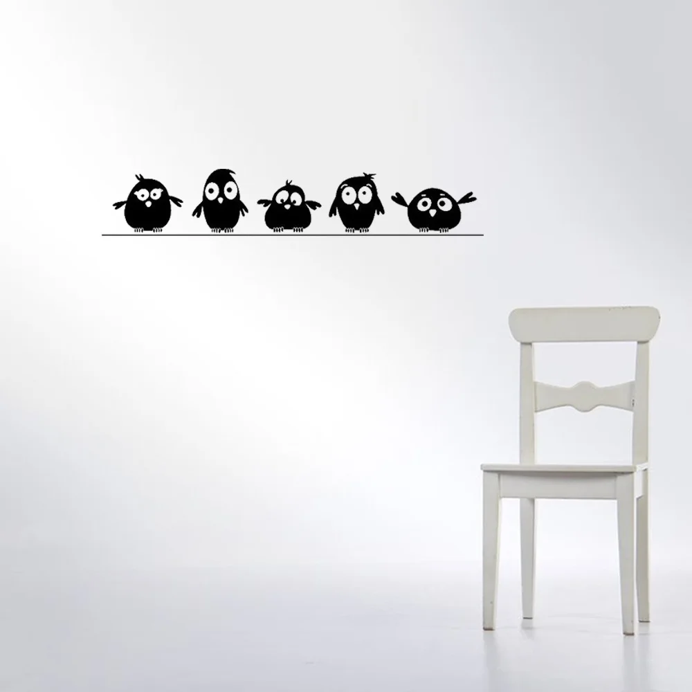 

Cute 5 Little Birds on the Wire Wall Stickers Door Stickers for Kids Room Living Room Art Decals Cartoon Animal Waterproof Vinyl