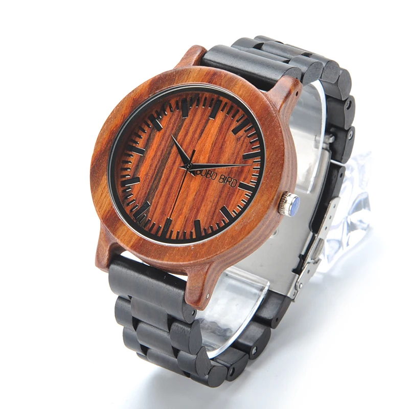 BOBO BIRD Antique Unique Design Mens Dress Red Sandalwood Quartz Watches with All Wooden Band in Gift Box Customized Logo