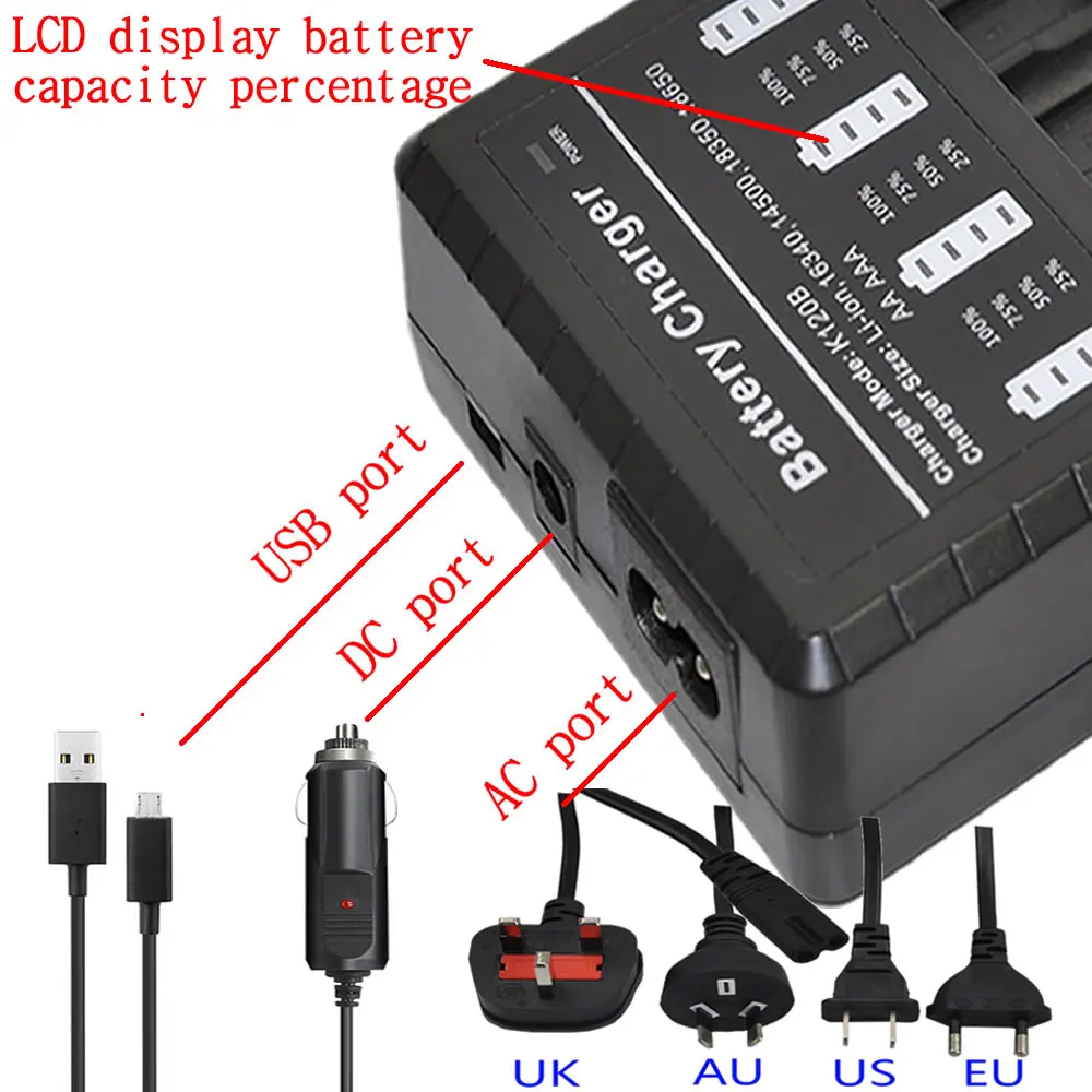 1x18650 LCD USB мульти 4 зарядное устройство для 22650 18650 18500 16340 CR123A AA AAA фонарик батареи
