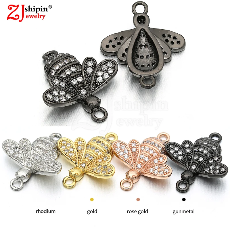 

Fashion micro-inlaid zircon CZ bee jewelry connector accessories for DIY bracelet necklace jewelry making
