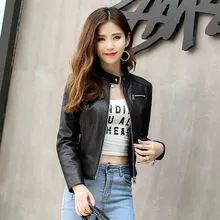 Ptslan New Autumn Winter Women s Genuine Lambskin Leather Denim Style Short Waist Long Sleeve Jackets