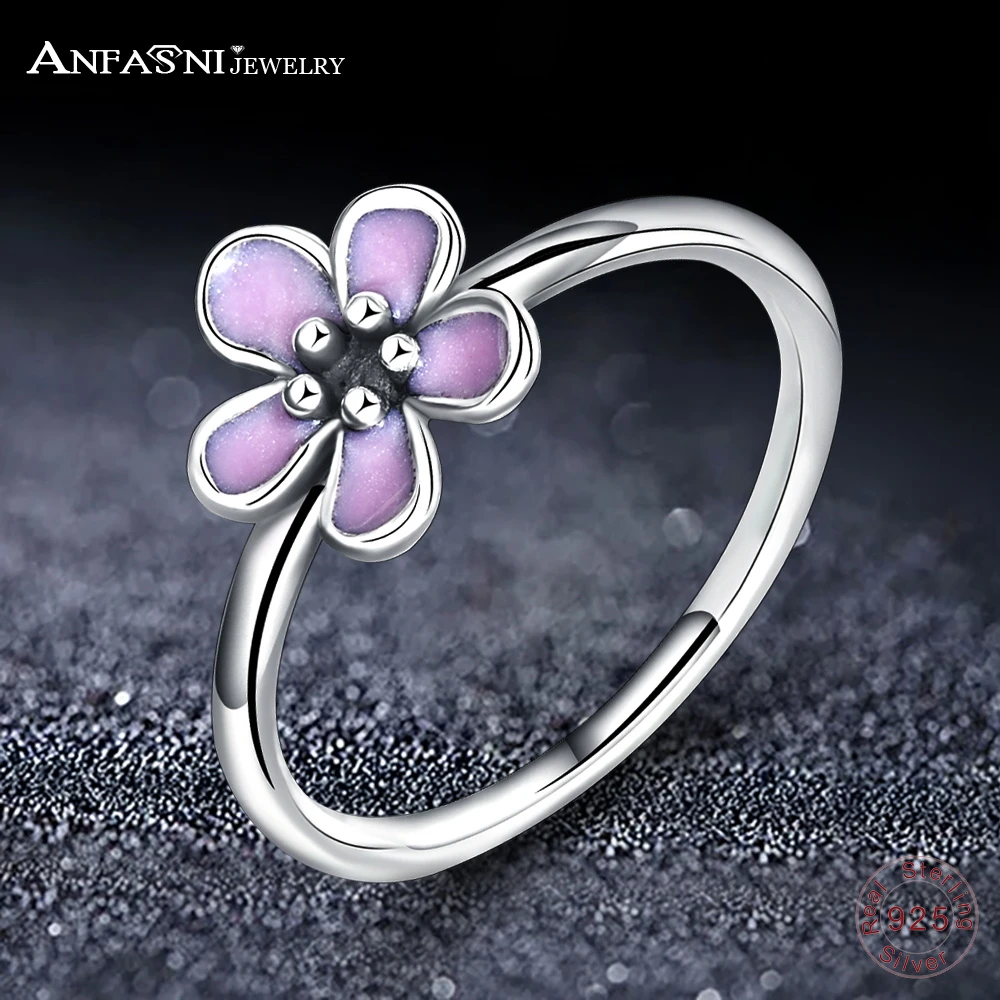 

ANFASNI Real 925 Sterling Silver Cherry Light Purple Enamel Finger Rings For Women Wedding Ring Fashion Girls Gift PSRI0074-B